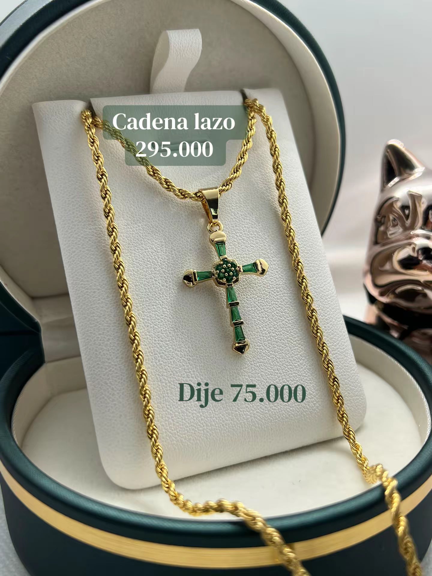 CADENA LAZO + DIJE CRUZ VERDE