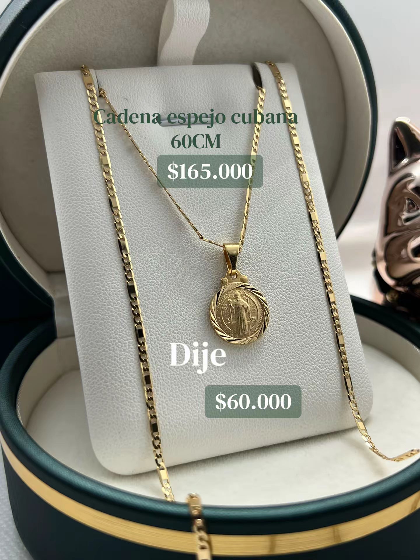 CADENA ESPEJO CUBA + DIJE SAN BENITO