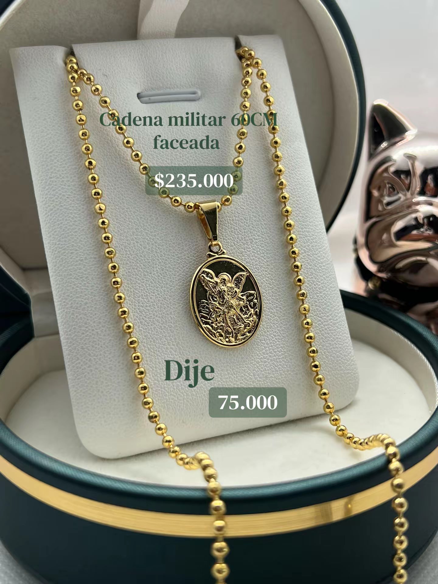 CADENA MILITAR + DIJE SAN MIGUEL